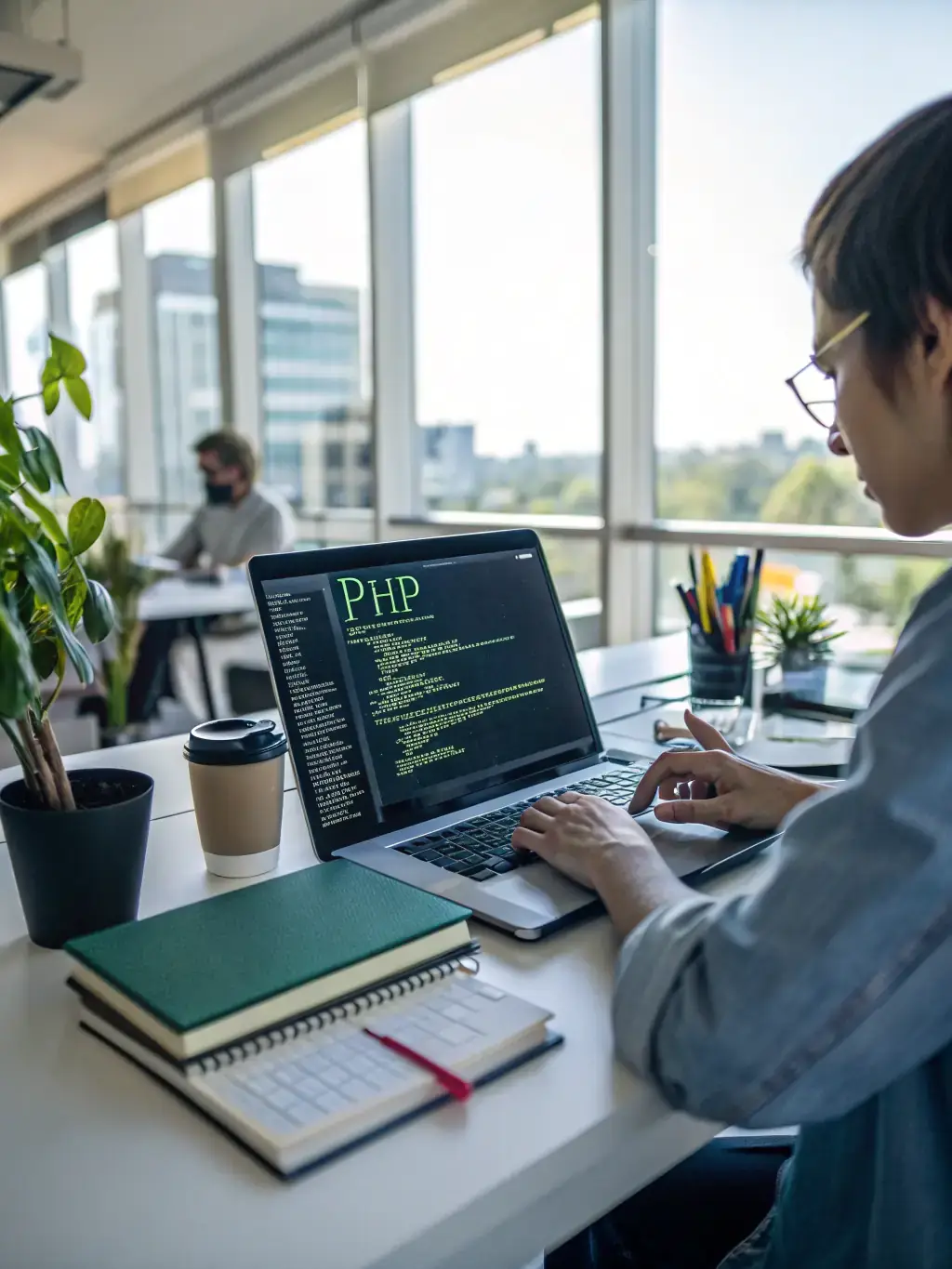 An image depicting PHP code in an IDE, with a focus on clean, well-structured syntax. The image should convey the reliability and widespread use of PHP in web development.