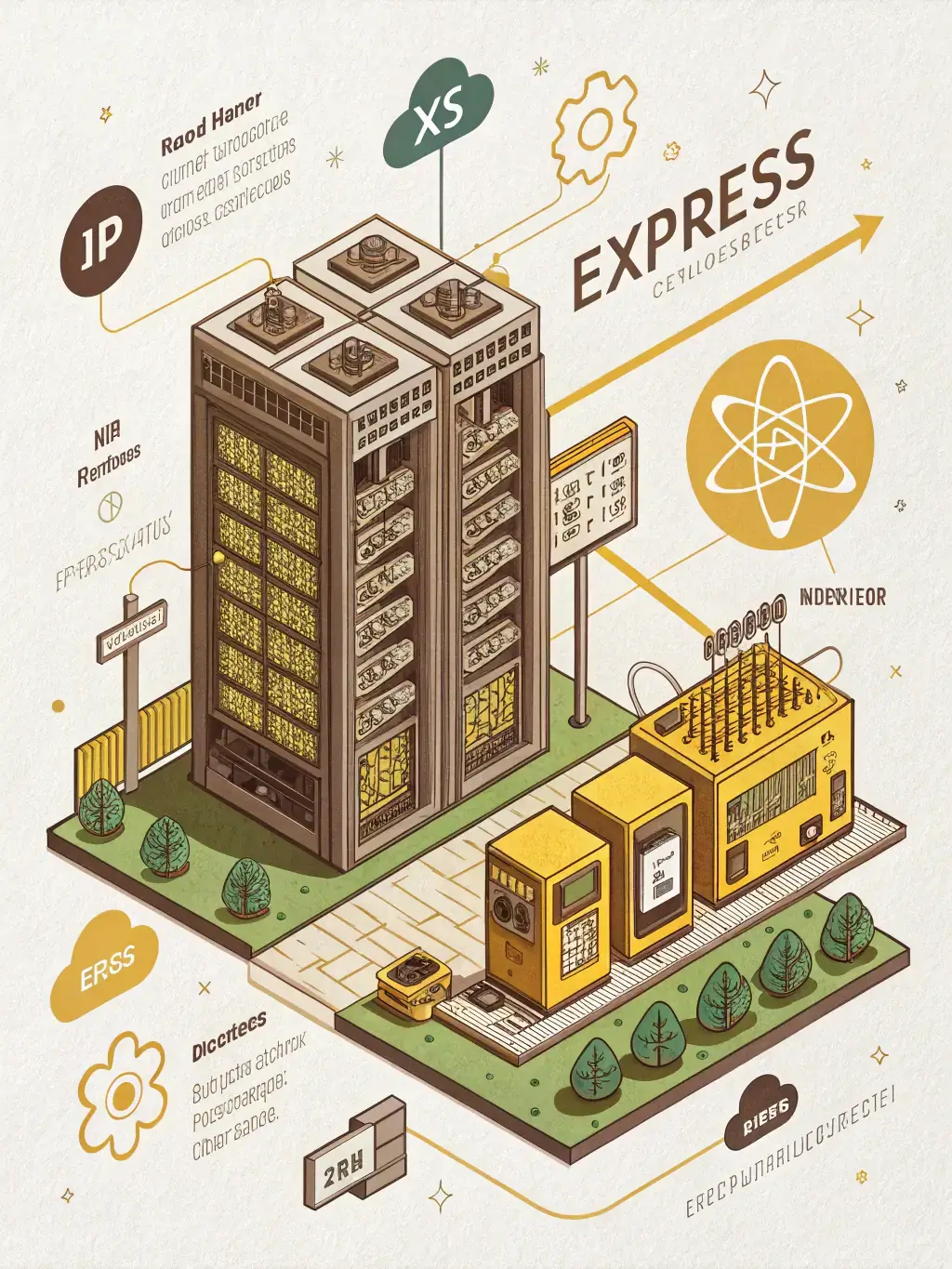 A visually appealing graphic representing Node.js, possibly featuring the Node.js logo integrated into a network diagram to illustrate its server-side capabilities. The image should highlight its efficiency and scalability.