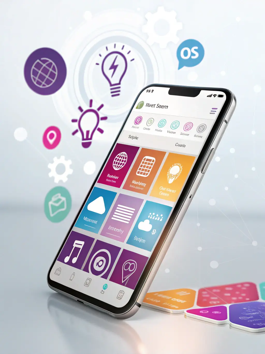 A clean and modern image of a mobile app interface on a smartphone, highlighting key features and a user-friendly design, demonstrating K2sTech's proficiency in mobile app development.