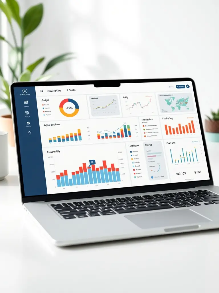 A sleek and professional image of a web application interface on a laptop, showcasing a user-friendly dashboard with data visualizations and interactive elements, representing K2sTech's web application development capabilities.